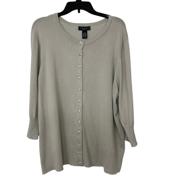 Grace Silver Gray 3/4 Sleeve Button Down Cardigan Sweater New 3X Neutral - Picture 1 of 13